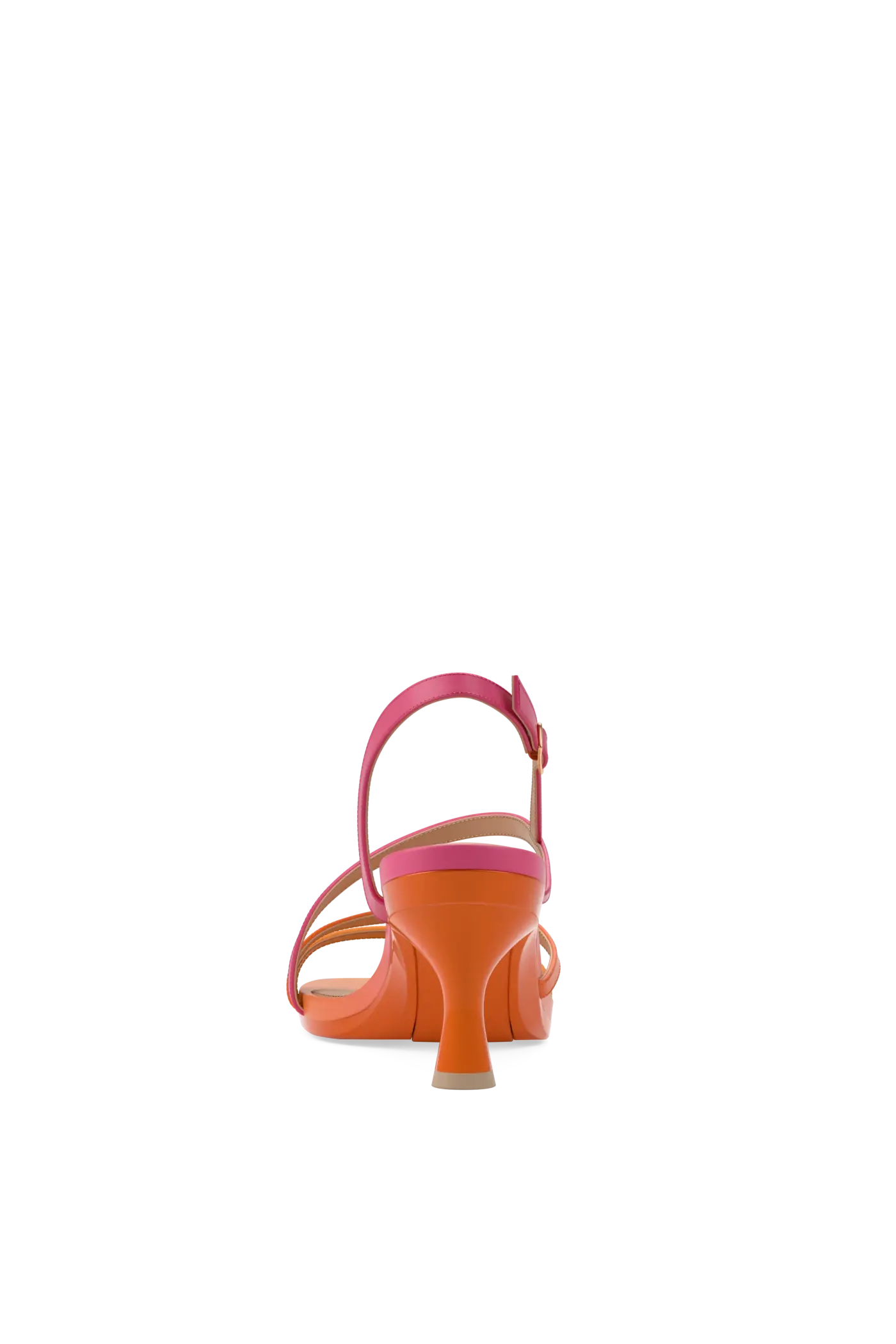 an orange and pink ombre, strappy, open toe, kitten stiletto heel sandal
