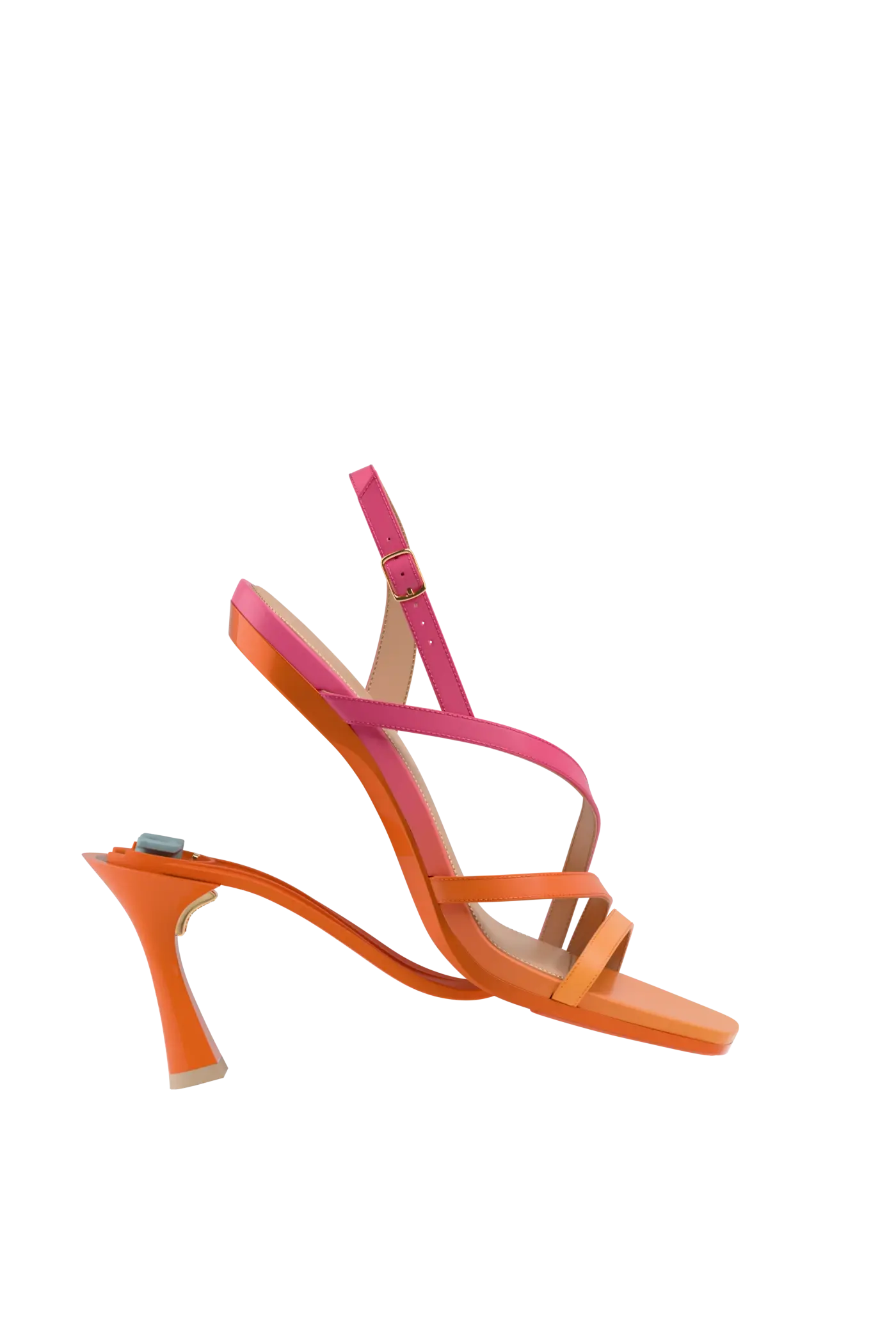 convertible, orange and pink ombre, strappy, open toe, flare stiletto heel sandal