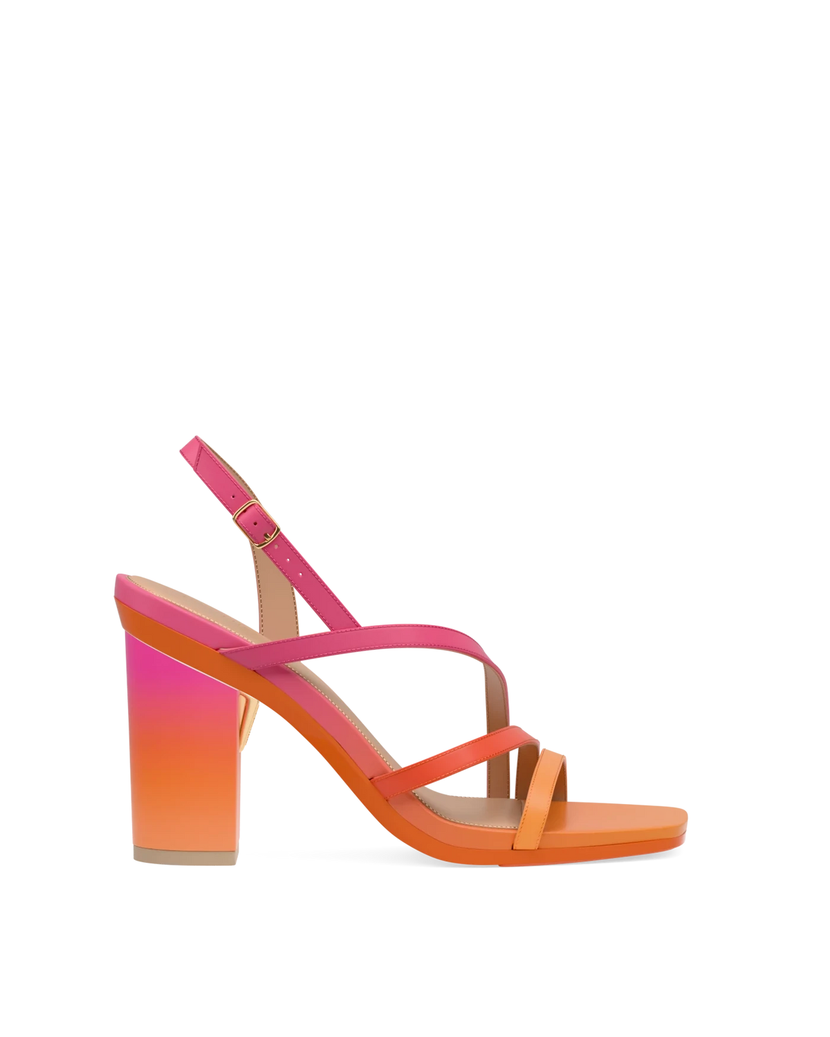 Block Heel Kit 4 Miami Sunset shown on the Gia Sunset Leather upper. Pashion convertible heels go from heel to flat and are customizable with interchangeable heel kits.