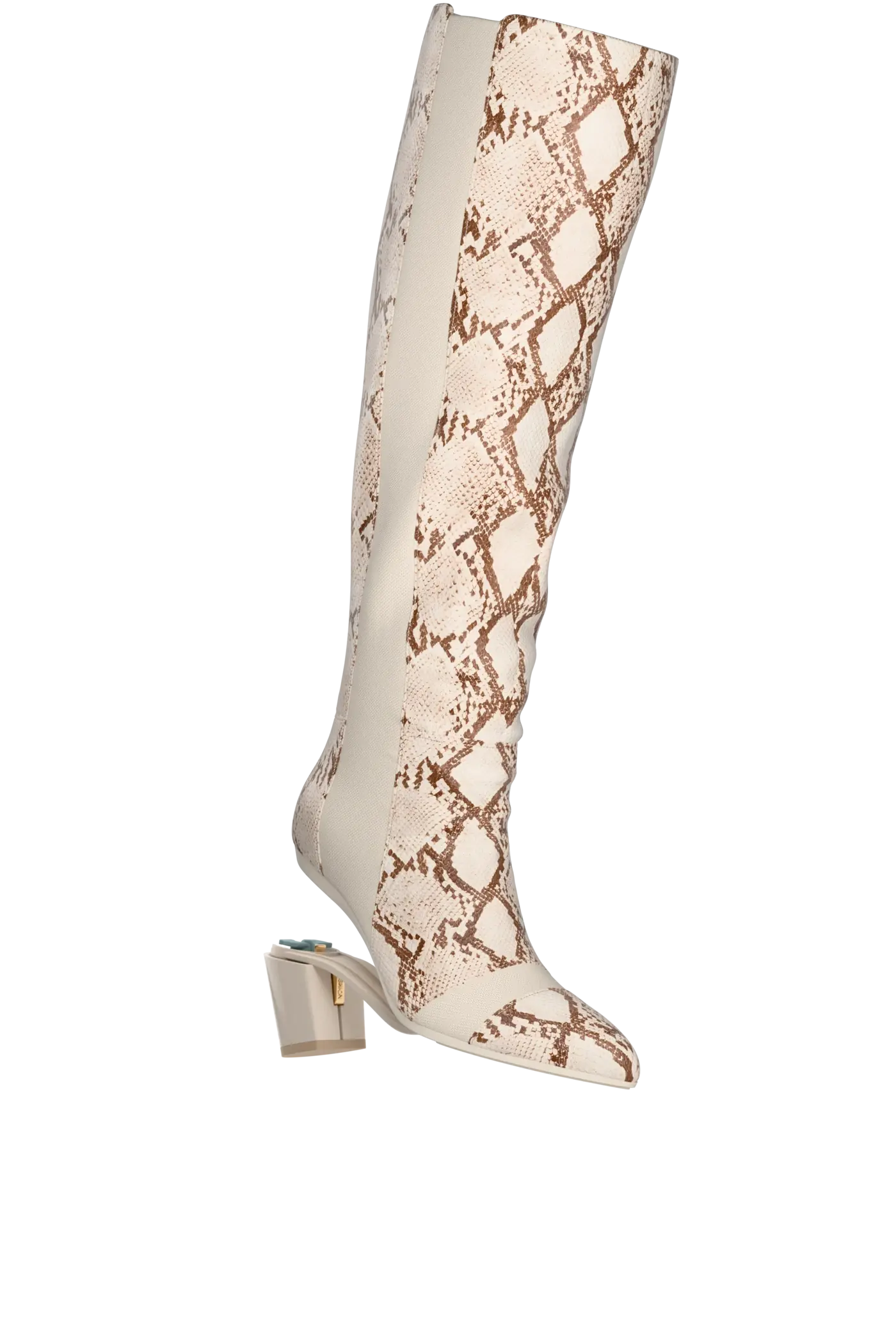 The Knee High Boot - Ivory Snakeskin 3 Block - FINAL SALE