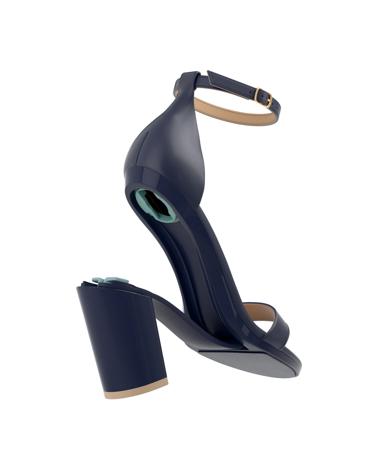 Stelo - Midnight, detail view. Pashion convertible heels go from heel to flat and are customizable with interchangeable heel kits.