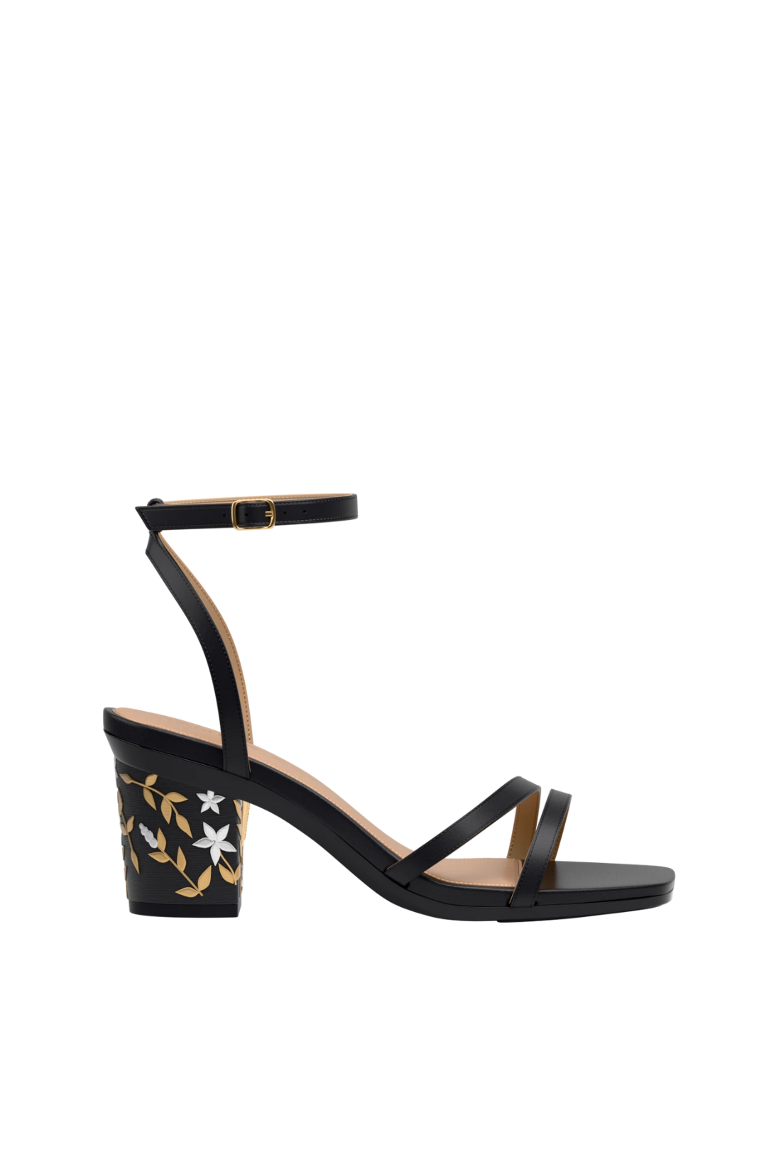 Block Heel Kit 3 Coal Gold Floral Embroidery