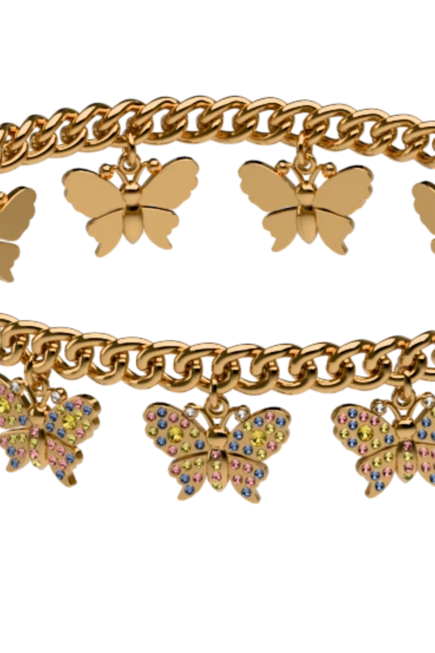 Rhinestone Butterfly Charm Gold Multi Ankle Chain