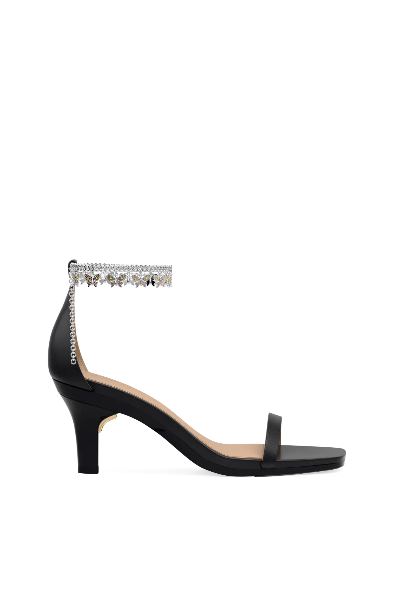 Rhinestone Butterfly Charm Silver Multi Ankle Chain