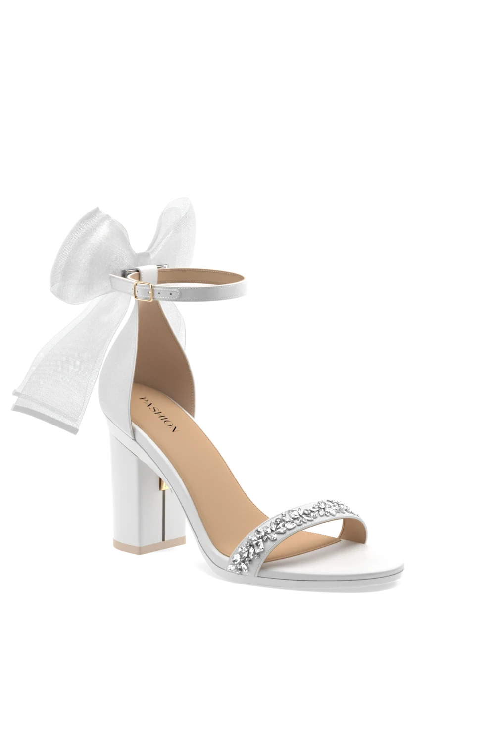 The Pashionista White Crystal Bow Block Heel Kit White