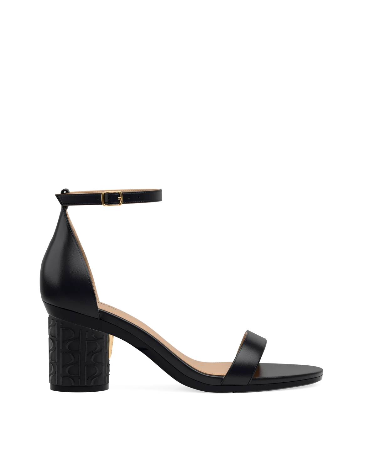 Cylinder Block Heel Kit 3 Coal Pashion Monogram Embroidery shown on the Pashionista Coal Leather upper. Pashion convertible heels go from heel to flat and are customizable with interchangeable heel kits.