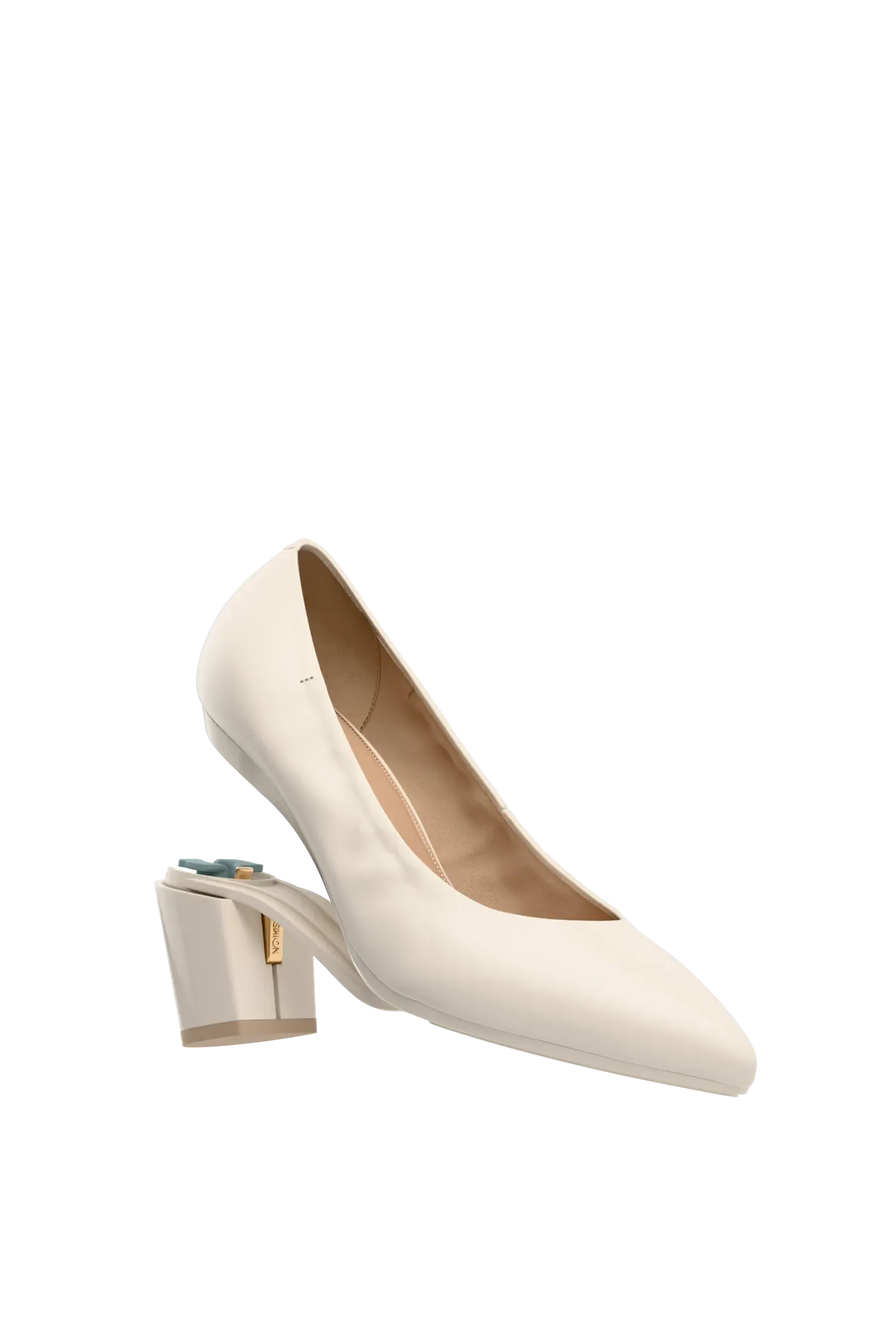 The Pump - Ivory Leather 3 Block