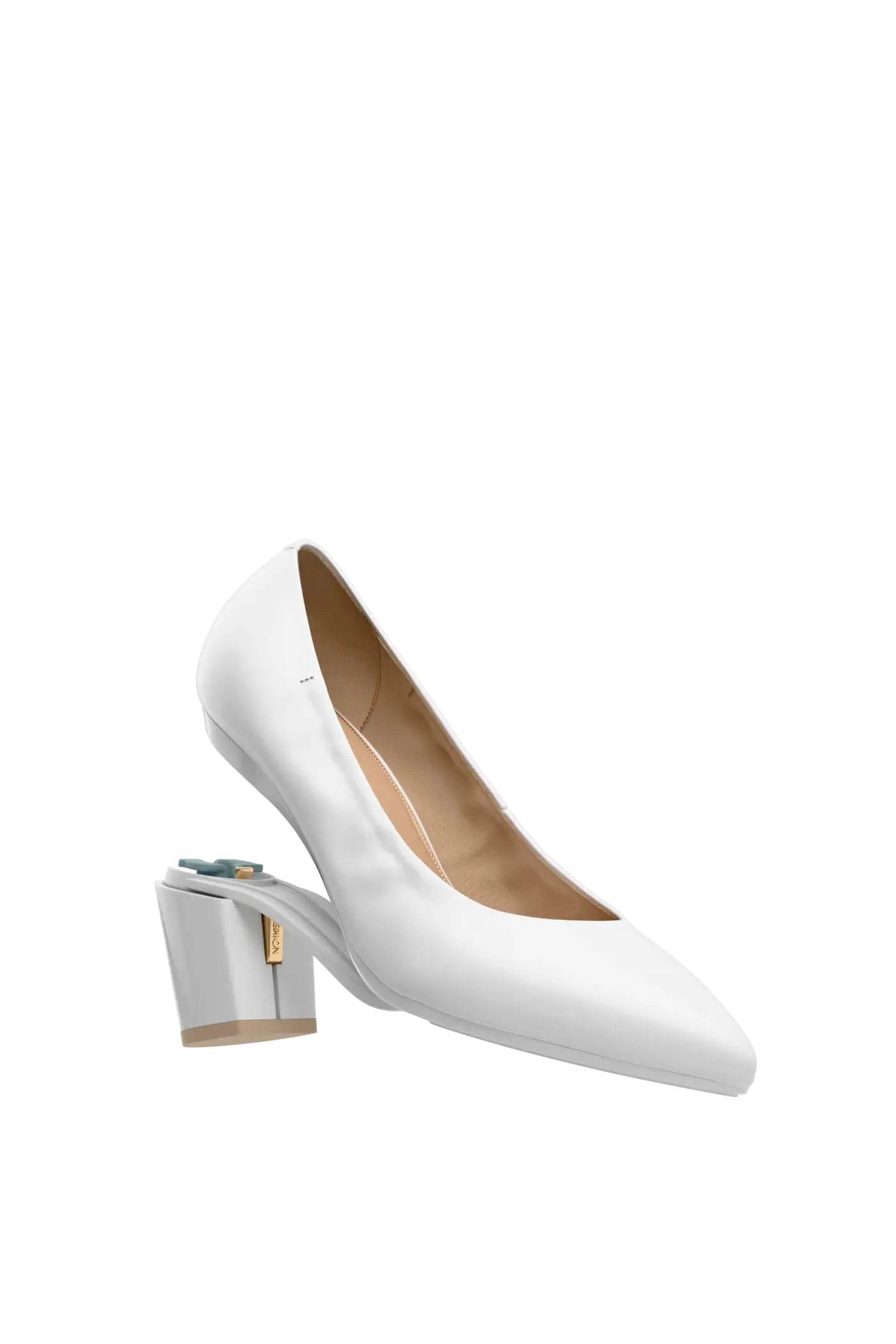 The Pump - White Leather 3 Block