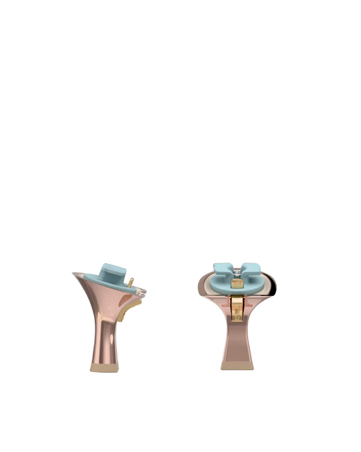 Flare Stiletto Heel Kit 3 Rose Gold Metallic, 3-inch interchangeable flare stiletto heel, side view. Pashion convertible heels go from heel to flat and are customizable with interchangeable heel kits.