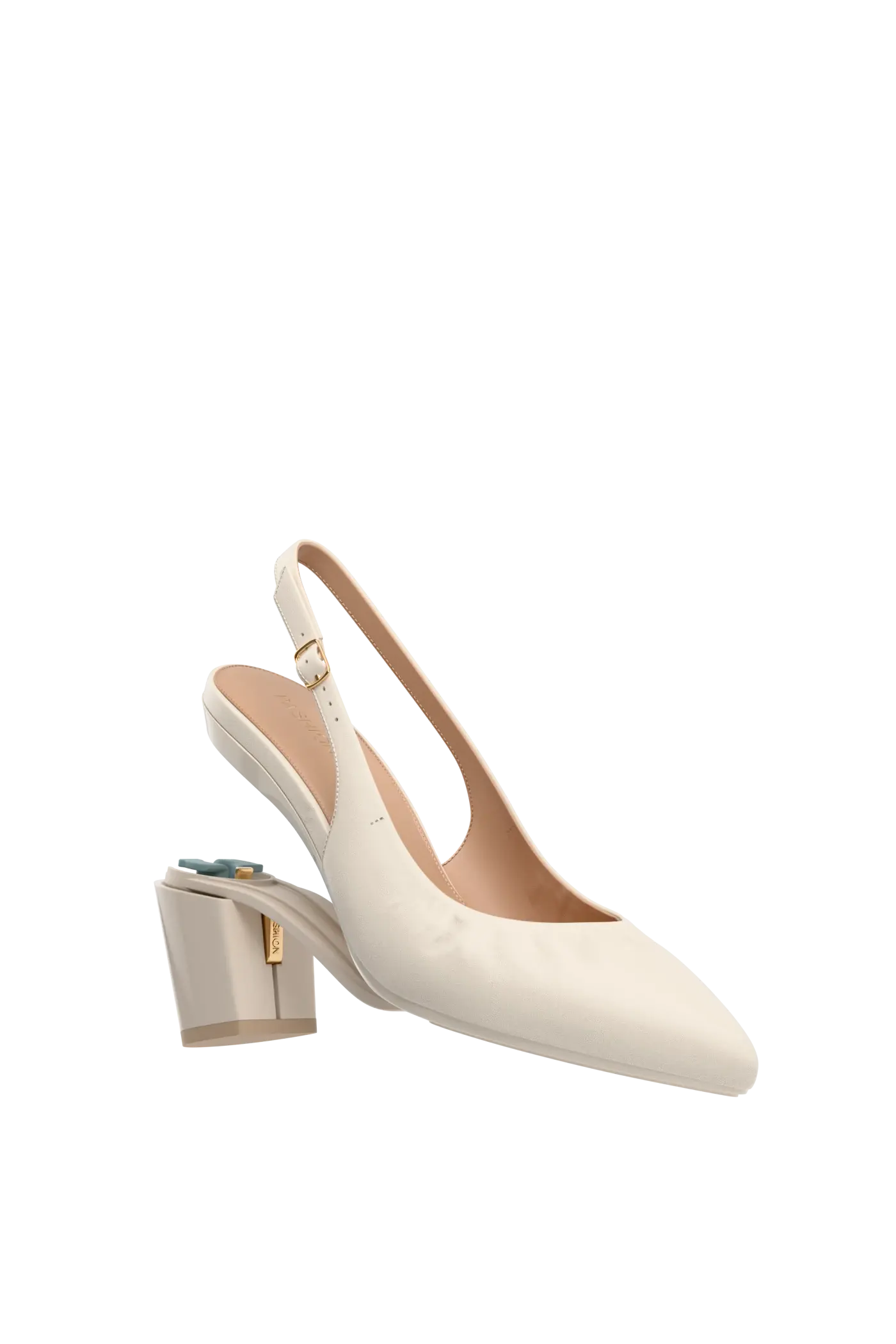 The Slingback Buckle - Ivory Leather 3 Block