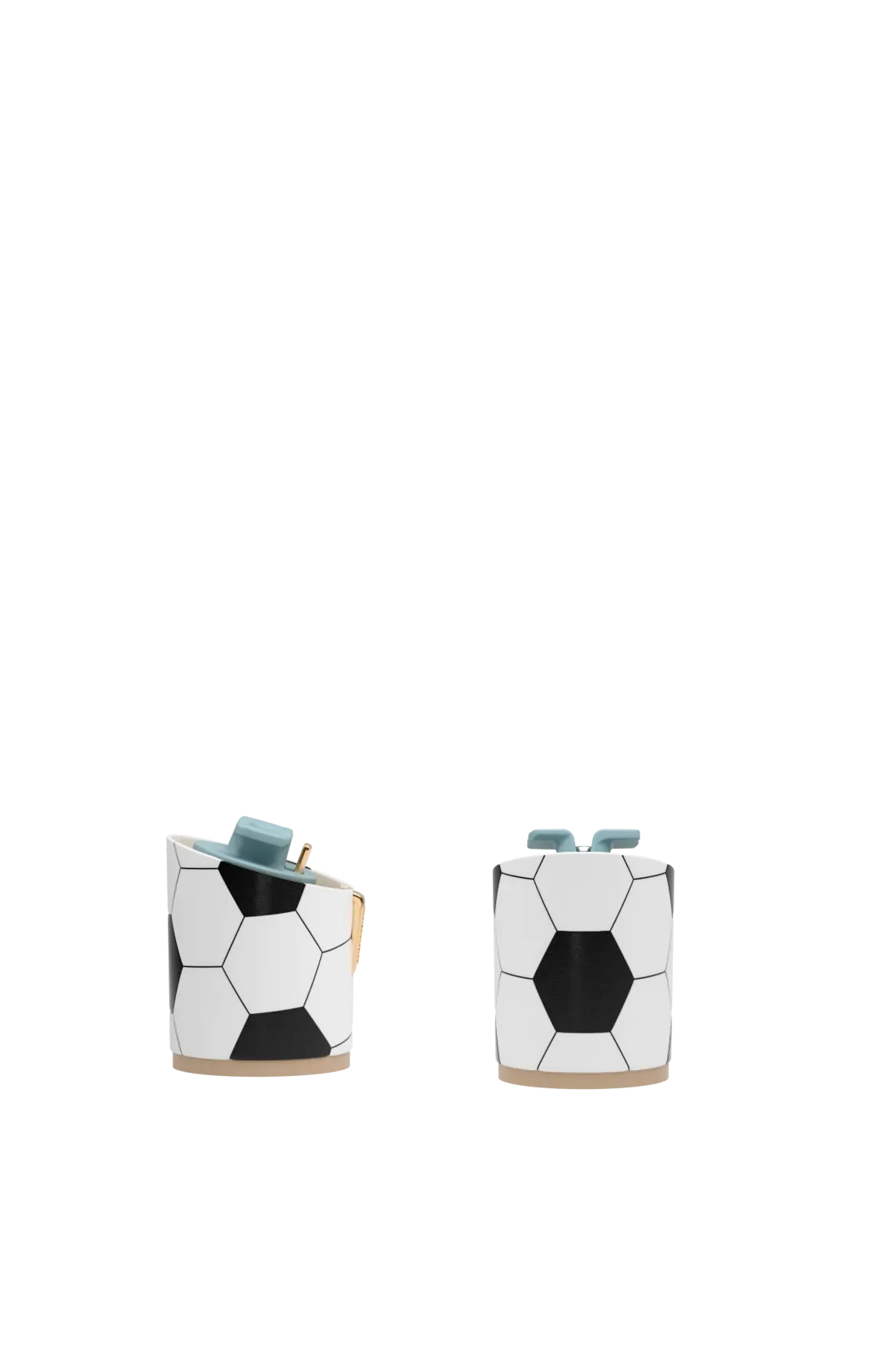 pair of cylinder block heel kit for convertible heels with soccer leather print