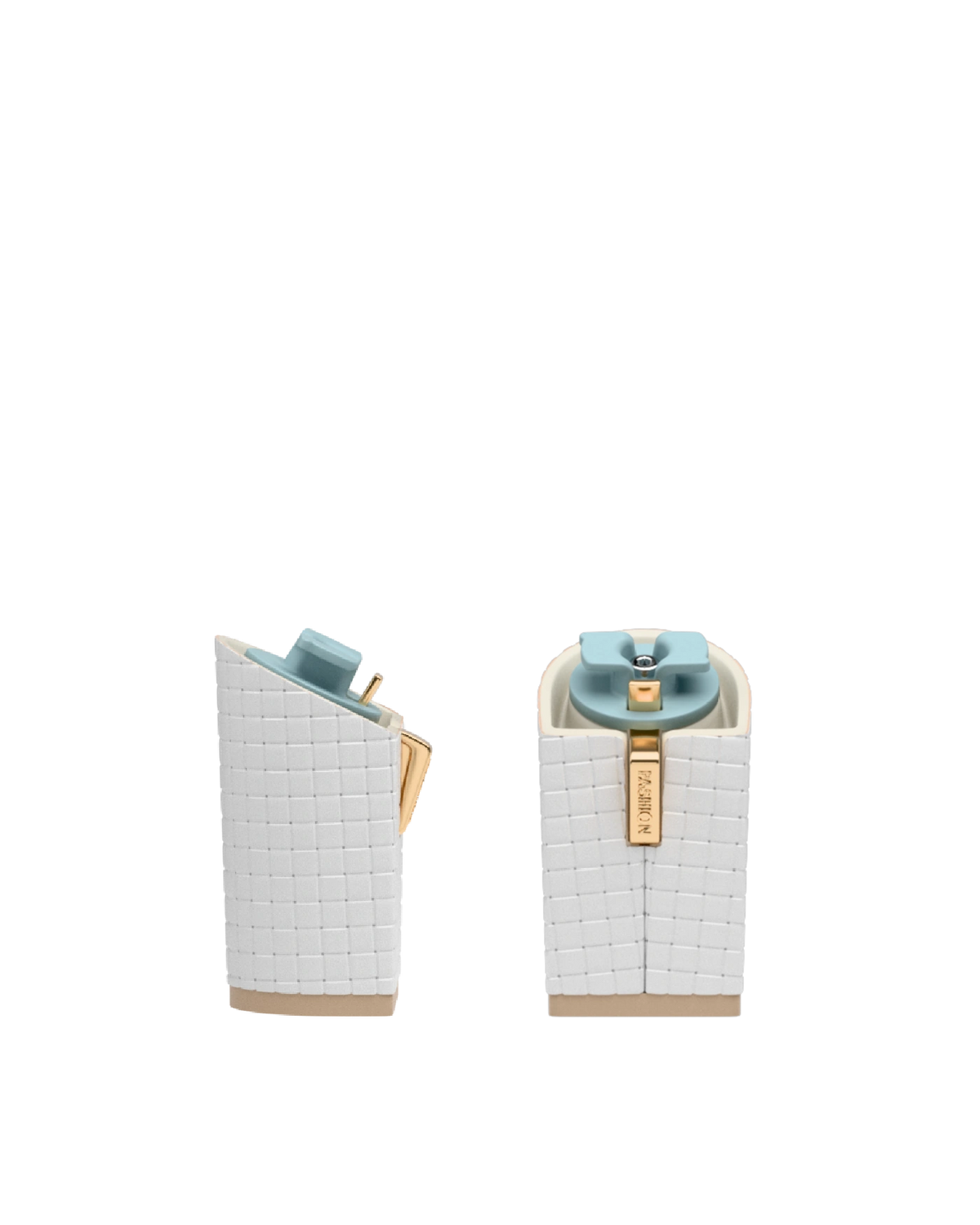 Block Heel Kit 4 White Woven Leather, 4-inch interchangeable block heel. Pashion convertible heels go from heel to flat and are customizable with interchangeable heel kits.