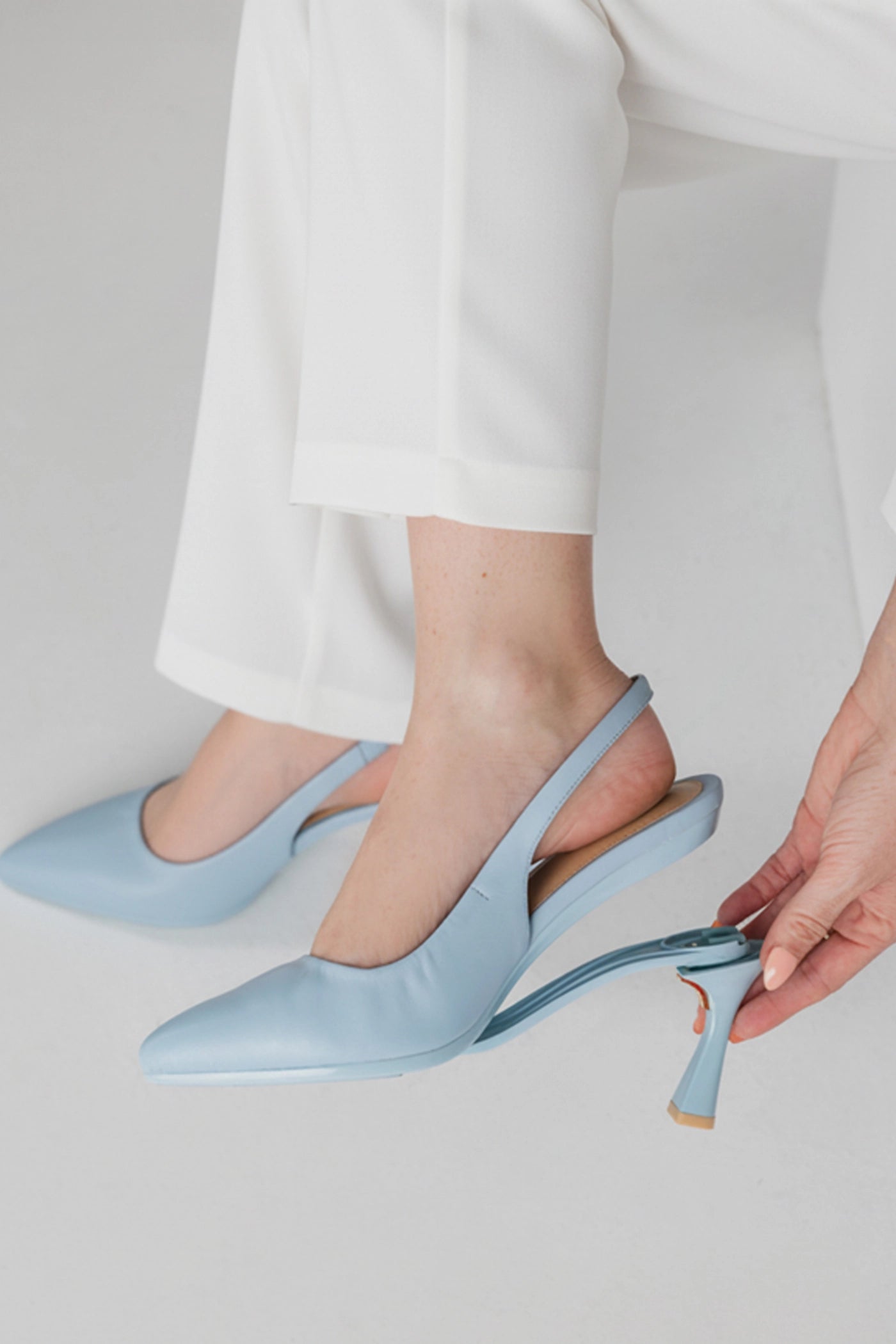 The Slingback Buckle - Baby Blue Leather 3 Stiletto