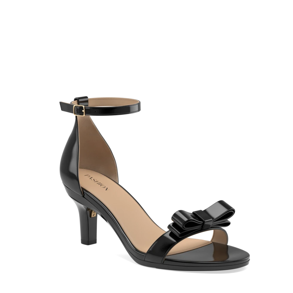 Black Patent Straps Block High Heels Sandals Shoes