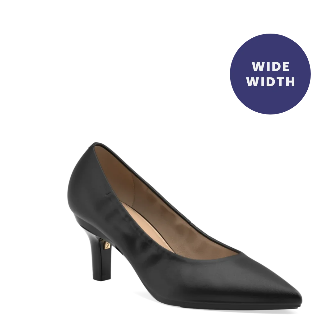 The Pump Wide Width - Coal Stretch Leather 3 Stiletto