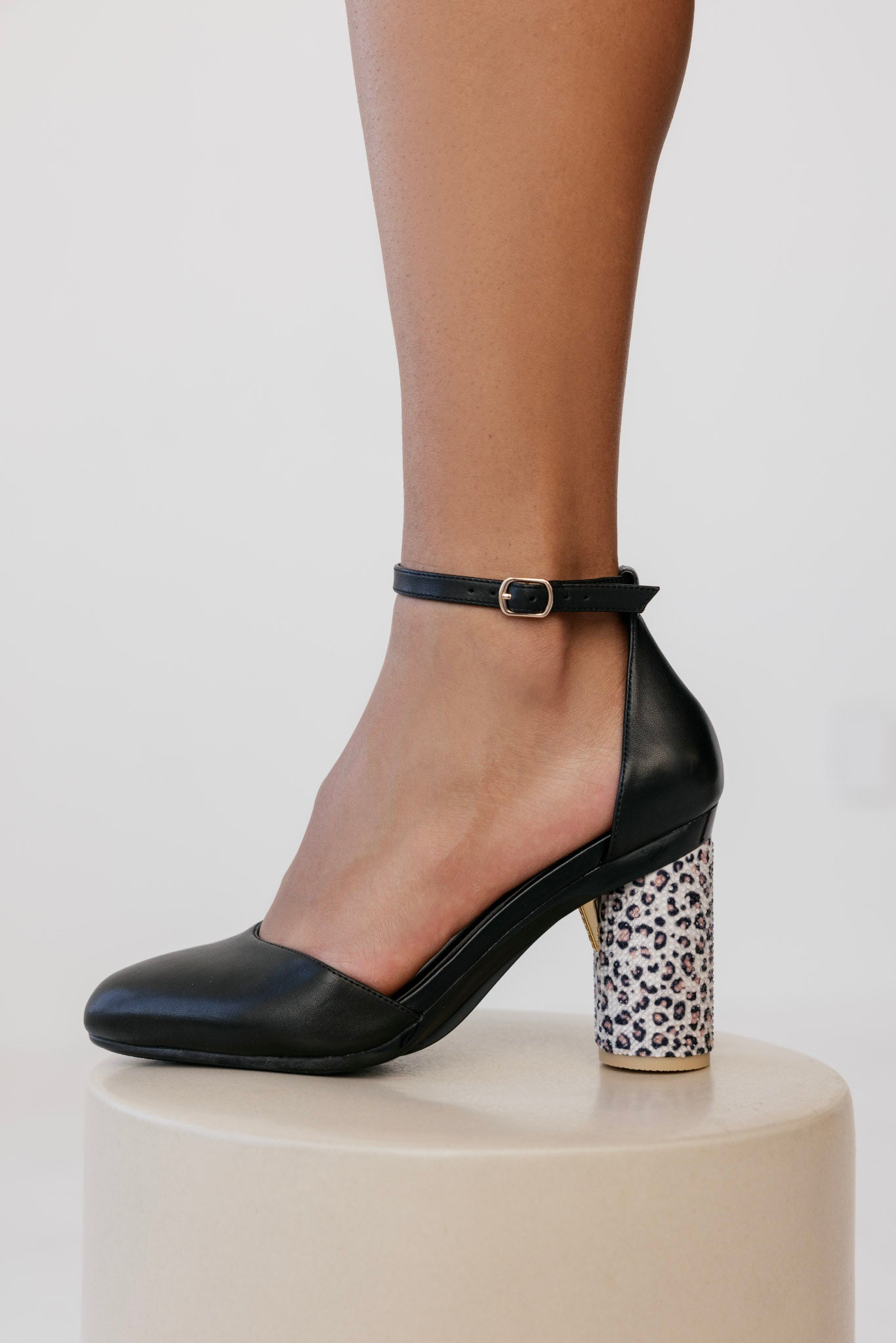 Cylinder Block Heel Kit 3 Cheetah Rhinestone