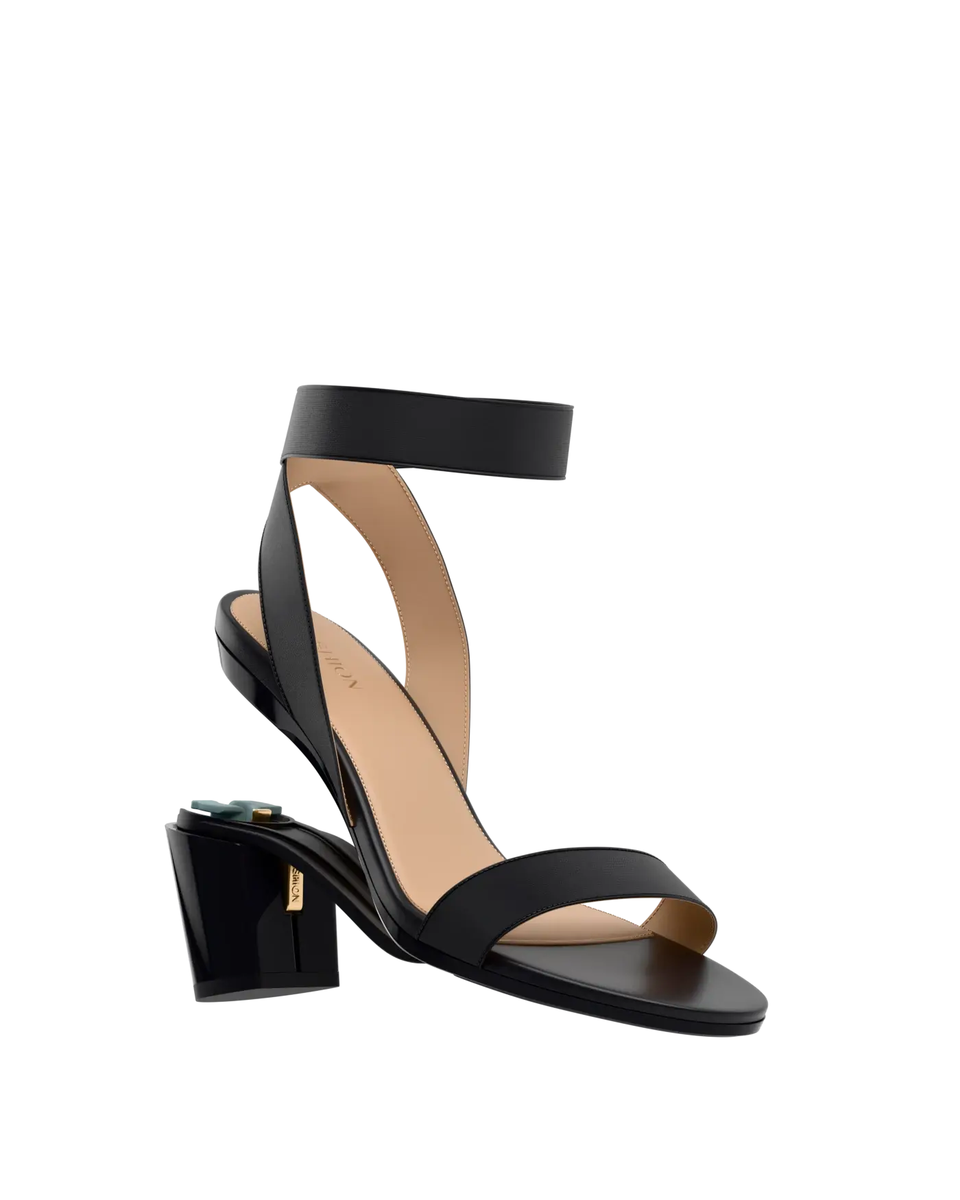 Abby Sandal - Coal Black Elastic 3 Block