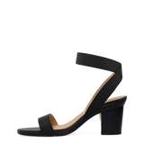 Abby Sandal - Coal Black Elastic 3 Block
