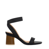 Flare Block Heel Kit 3 Light Wood shown on the Abby Coal Elastic upper. Pashion convertible heels go from heel to flat and are customizable with interchangeable heel kits.
