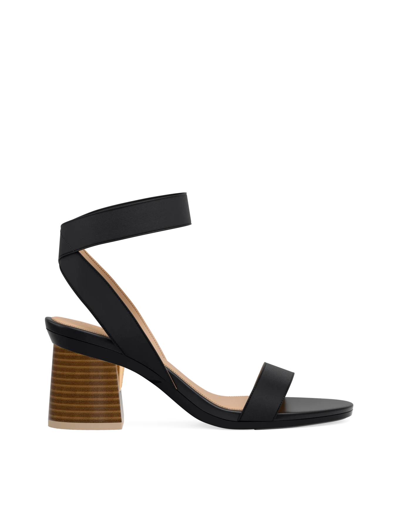 Flare Block Heel Kit 3 Light Wood shown on the Abby Coal Elastic upper. Pashion convertible heels go from heel to flat and are customizable with interchangeable heel kits.