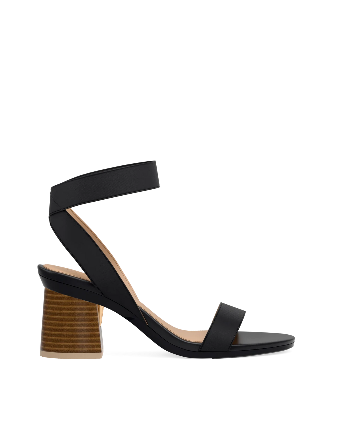 Flare Block Heel Kit 3 Light Wood shown on the Abby Coal Elastic upper. Pashion convertible heels go from heel to flat and are customizable with interchangeable heel kits.