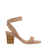 Block Heel Kit 3 Cork shown on the Abby Latte Elastic upper. Pashion convertible heels go from heel to flat and are customizable with interchangeable heel kits.