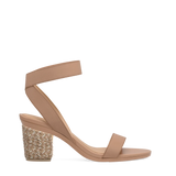 Block Heel Kit 3 Sand & Latte Espadrille shown on the Abby Latte Elastic upper. Pashion convertible heels go from heel to flat and are customizable with interchangeable heel kits.