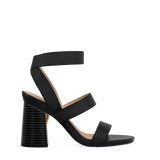 Flare Block Heel Kit 4 Black Wood shown on the Adrianna Coal Elastic upper. Pashion convertible heels go from heel to flat and are customizable with interchangeable heel kits.
