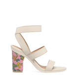Block Heel Kit 4 Pink Butterfly Embroidery shown on the Adrianna Ivory Elastic upper. Pashion convertible heels go from heel to flat and are customizable with interchangeable heel kits.