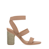 Cylinder Block Heel Kit 4 Espadrille shown on the Adrianna Latte Elastic upper. Pashion convertible heels go from heel to flat and are customizable with interchangeable heel kits.