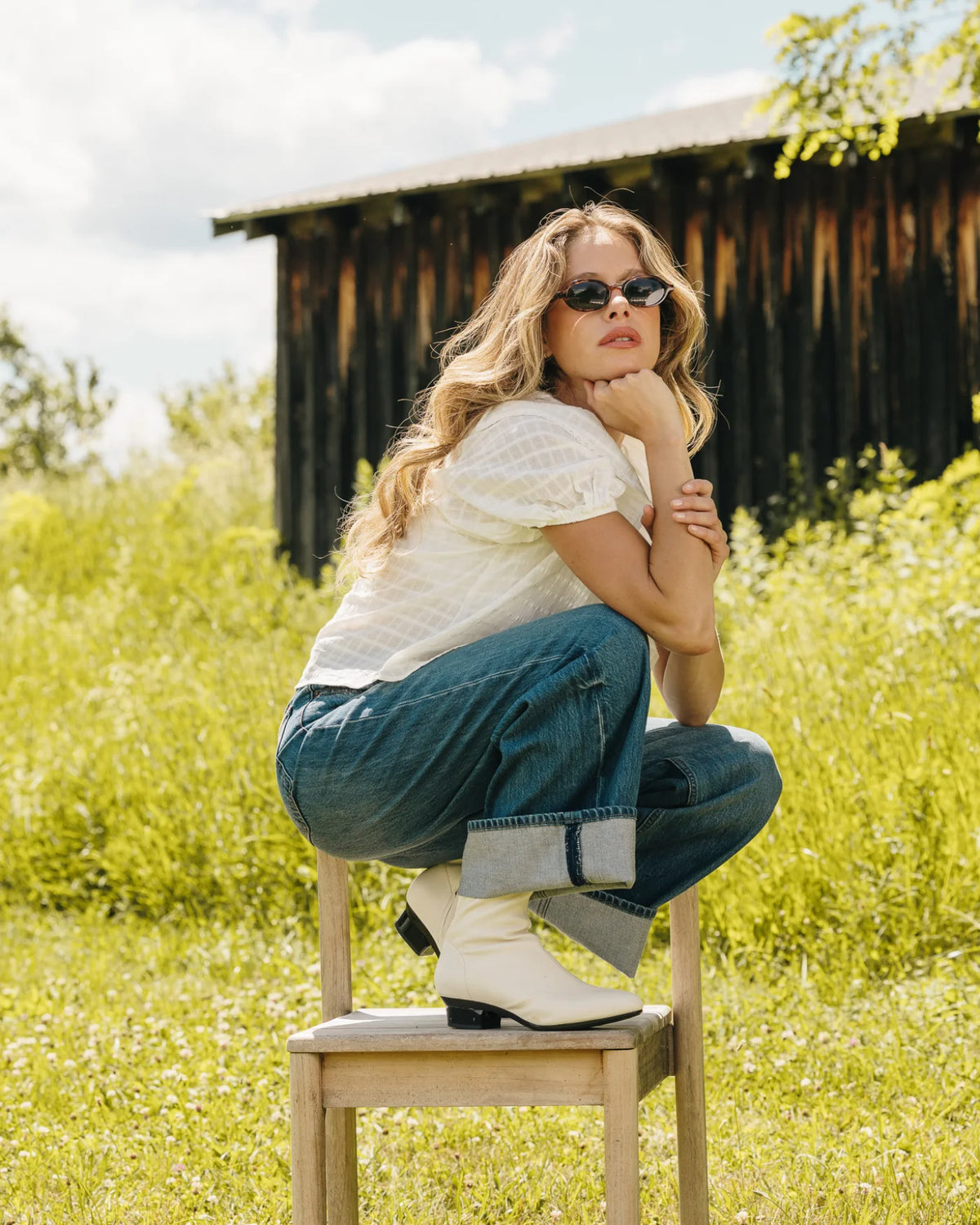 The Amy Bootie - Ivory Leather Flat