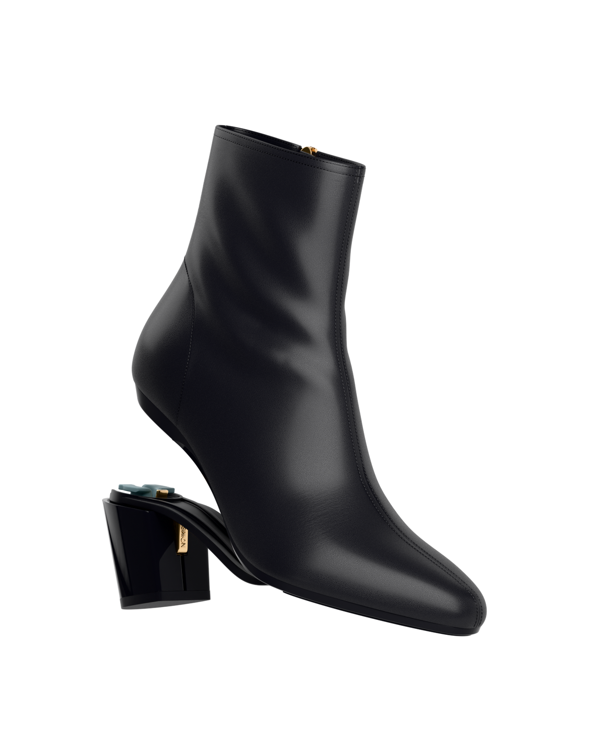 The Amy Bootie - Coal Black Leather 3 Block