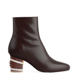 Cylinder Block Heel Kit 3 Football shown on the Amy Bootie Chocolate Stretch Leather upper. Pashion convertible heels go from heel to flat and are customizable with interchangeable heel kits.