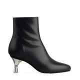 Flare Stiletto Heel Kit 3 Silver Metallic shown on the Amy Bootie Coal Stretch Leather upper. Pashion convertible heels go from heel to flat and are customizable with interchangeable heel kits.