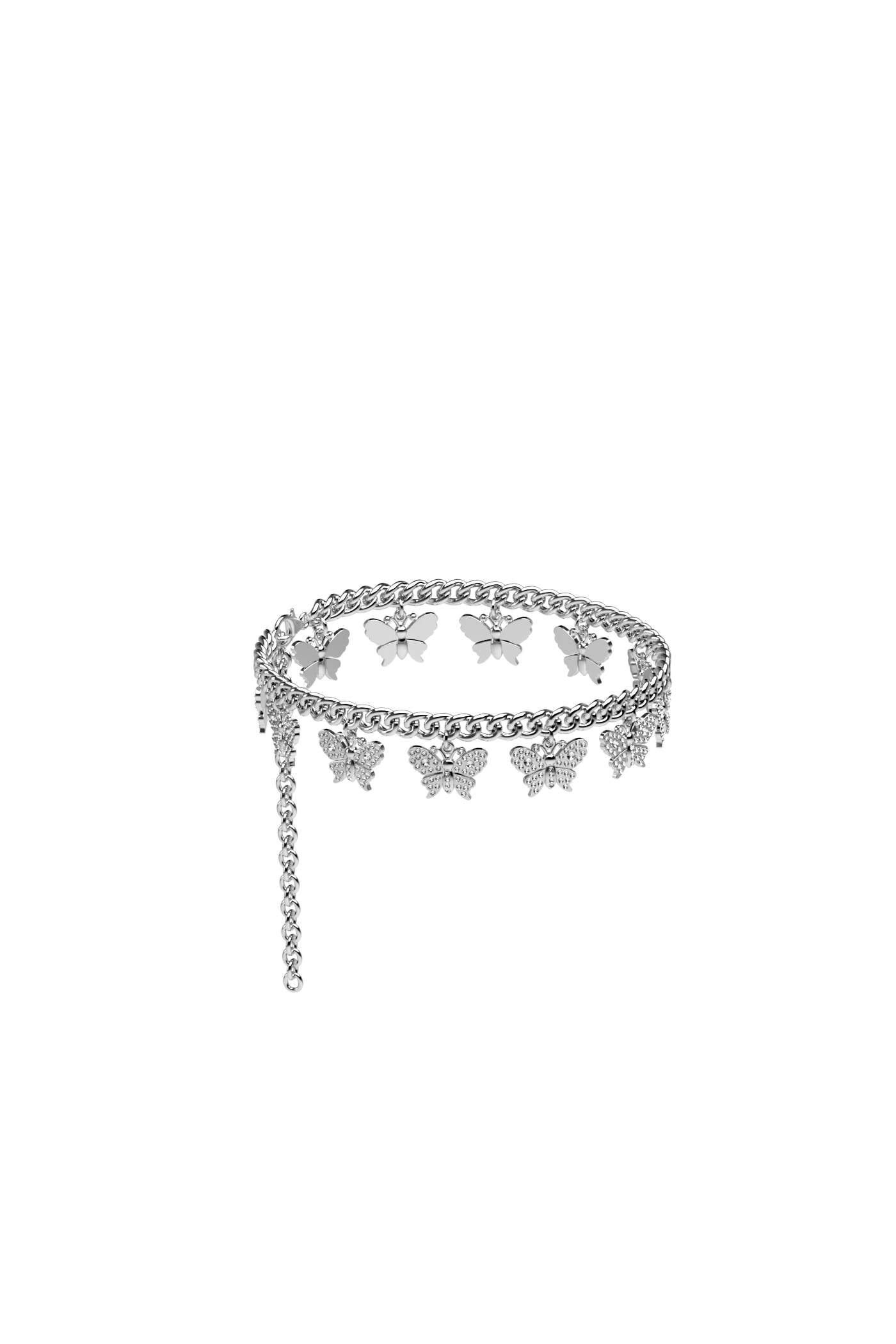 Rhinestone Butterfly Charm Silver Ankle Chain