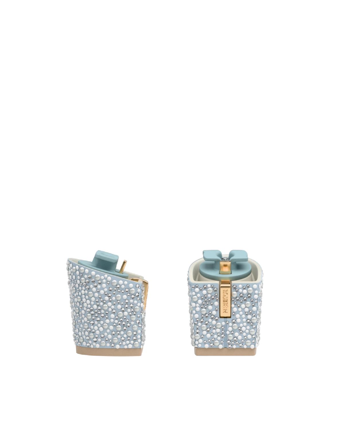 Block Heel Kit 3 Baby Blue Pearl & Rhinestone, 3-inch interchangeable block heel. Pashion convertible heels go from heel to flat and are customizable with interchangeable heel kits.