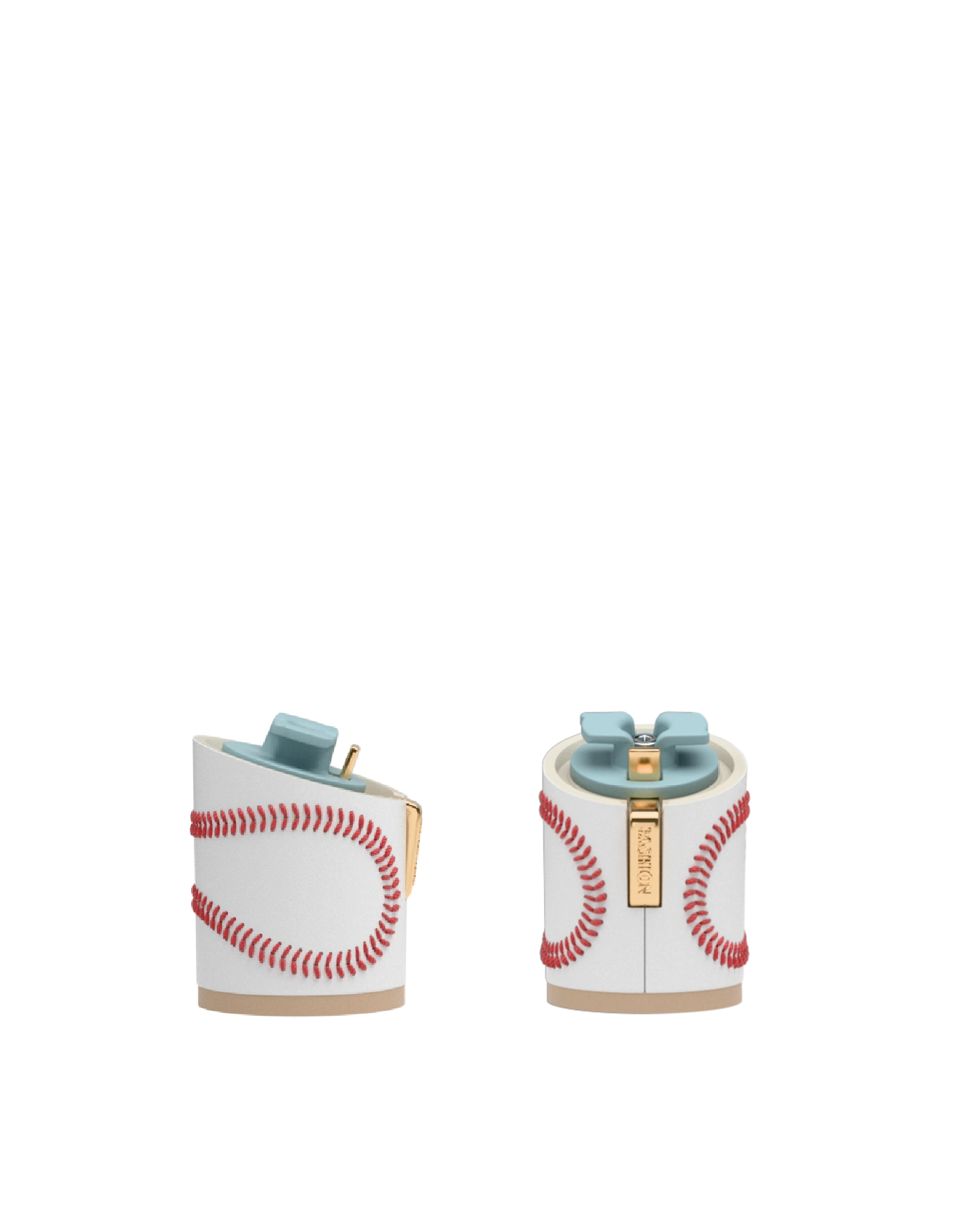 Cylinder Block Heel Kit 3 Baseball, 3-inch interchangeable cylinder block heel, side view. Pashion convertible heels go from heel to flat and are customizable with interchangeable heel kits.