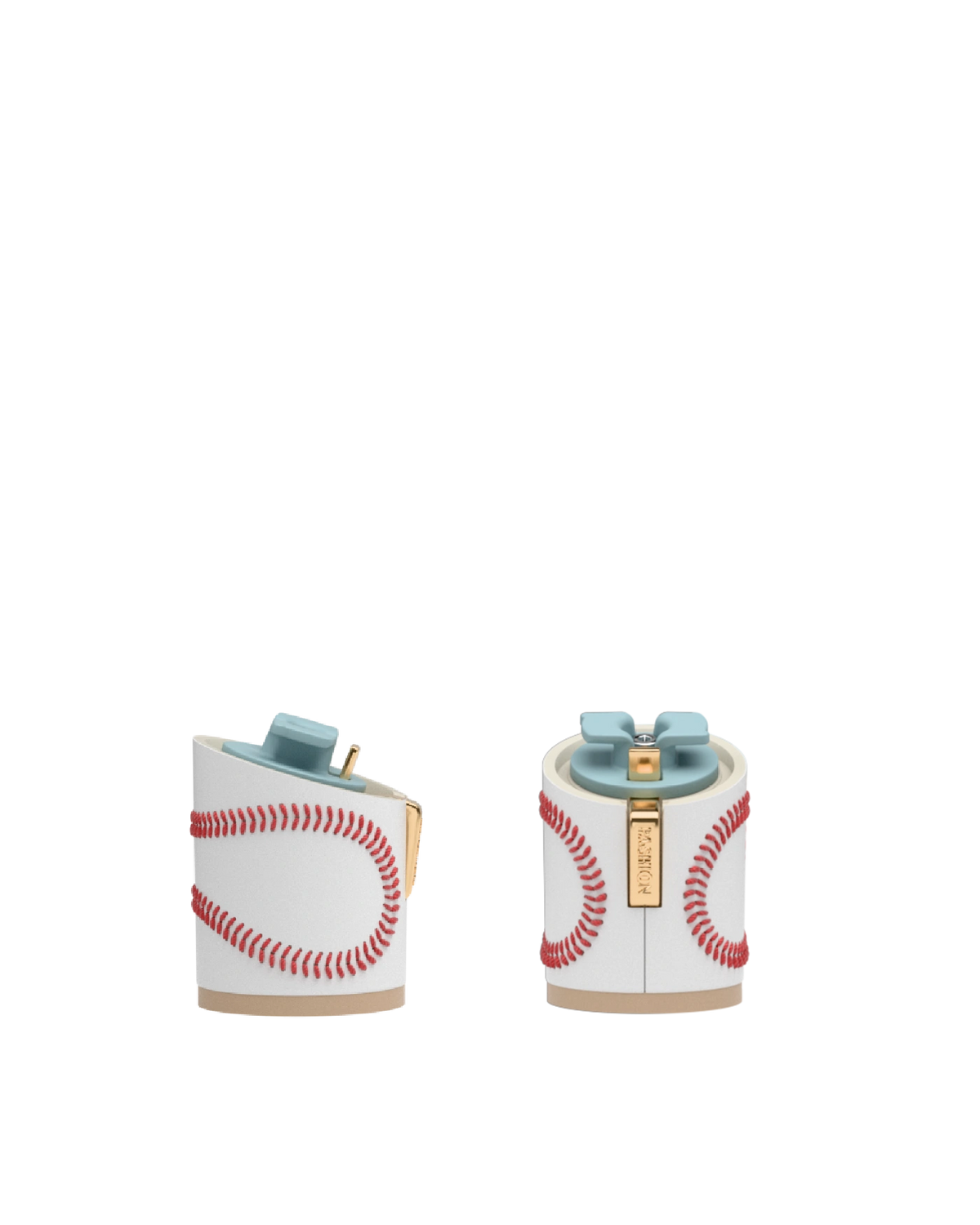 Cylinder Block Heel Kit 3 Baseball, 3-inch interchangeable cylinder block heel, side view. Pashion convertible heels go from heel to flat and are customizable with interchangeable heel kits.