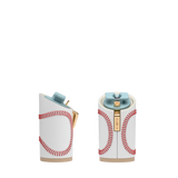 Cylinder Block Heel Kit 4 Baseball, 4-inch interchangeable cylinder block heel, side view. Pashion convertible heels go from heel to flat and are customizable with interchangeable heel kits.