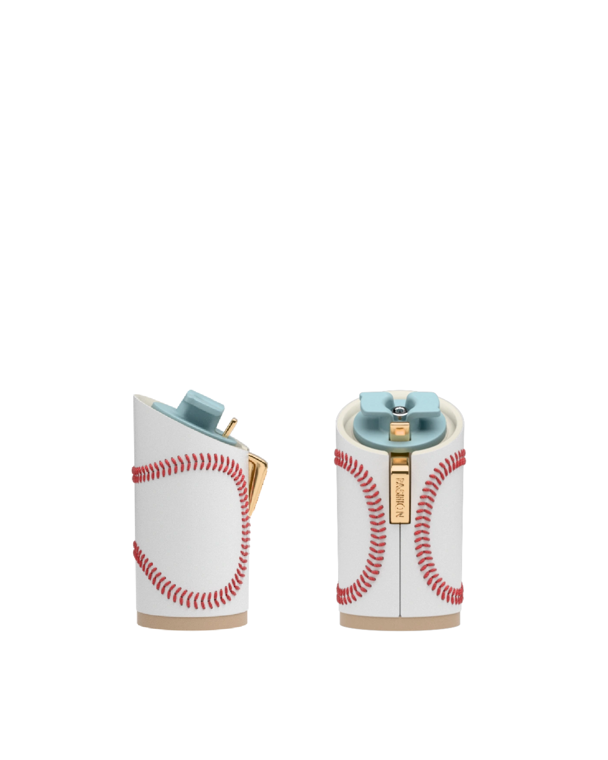 Cylinder Block Heel Kit 4 Baseball, 4-inch interchangeable cylinder block heel, side view. Pashion convertible heels go from heel to flat and are customizable with interchangeable heel kits.