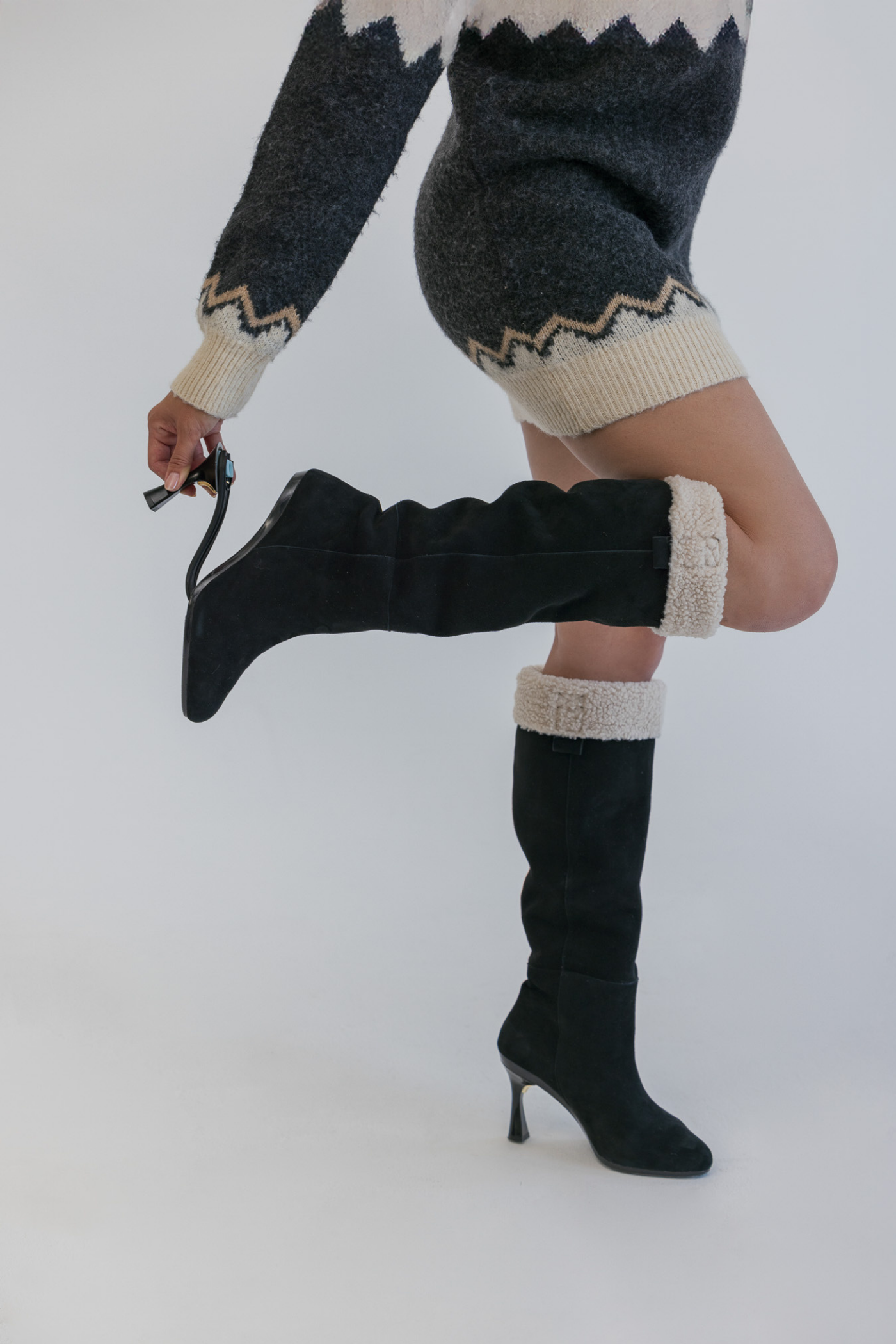 The Blake Boot - Coal Suede Sherpa 3 Block