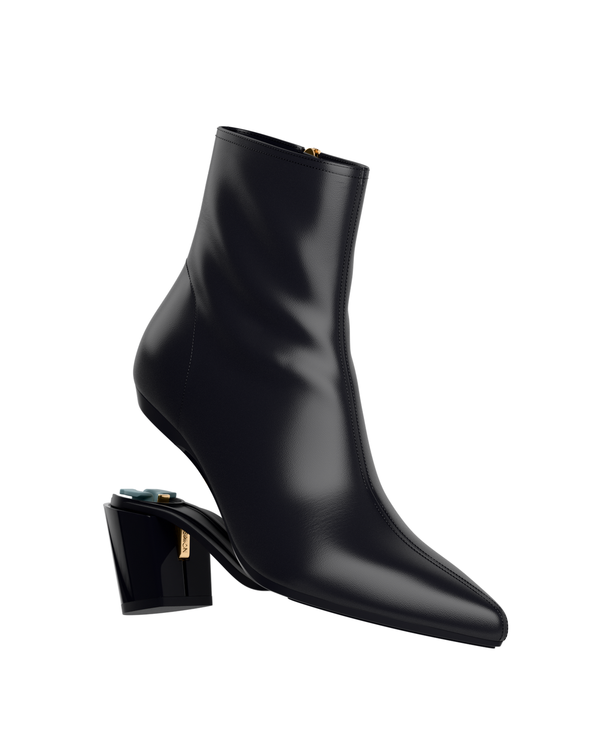 The Bootie - Coal Black Leather 3 Block