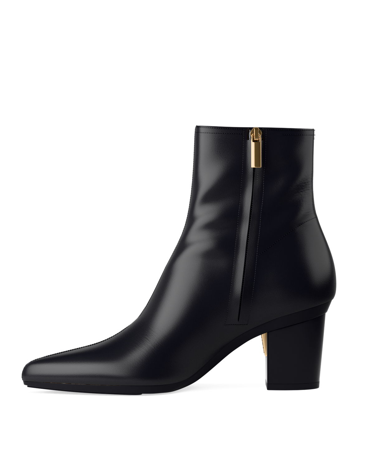 The Bootie - Coal Black Leather 3 Block