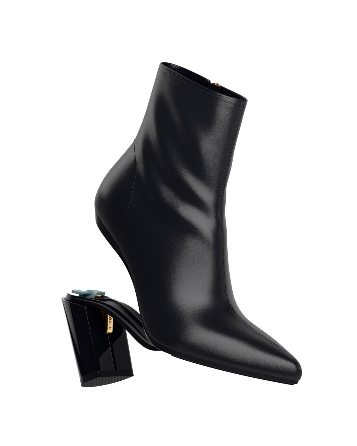 The Bootie - Coal Black Leather 4 Block