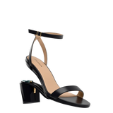 Brenna Sandal - Coal Black Leather + Block Heel Kit 3 Coal Black