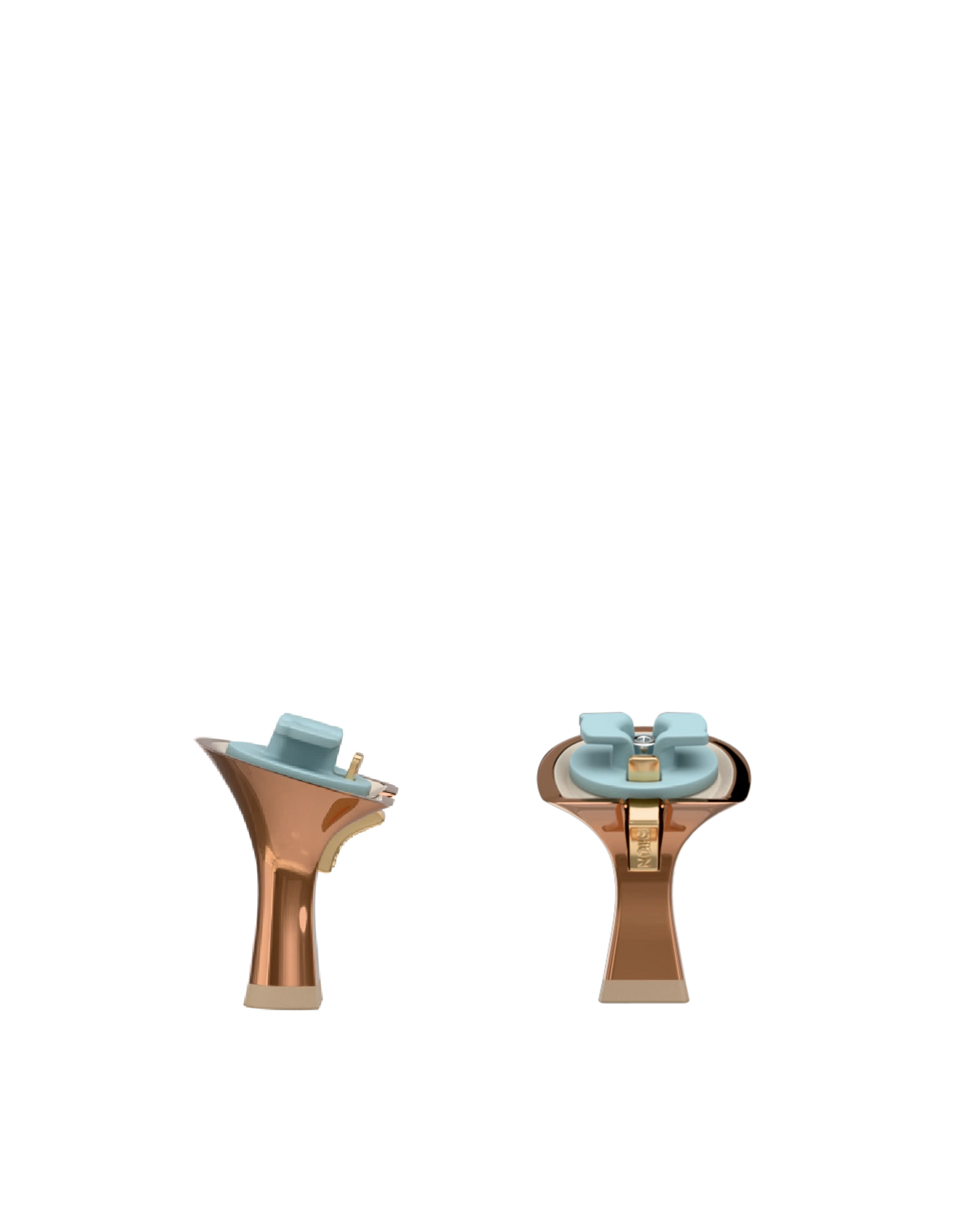 Flare Stiletto Heel Kit 3 Copper Metallic, 3-inch interchangeable flare stiletto heel, side view. Pashion convertible heels go from heel to flat and are customizable with interchangeable heel kits.