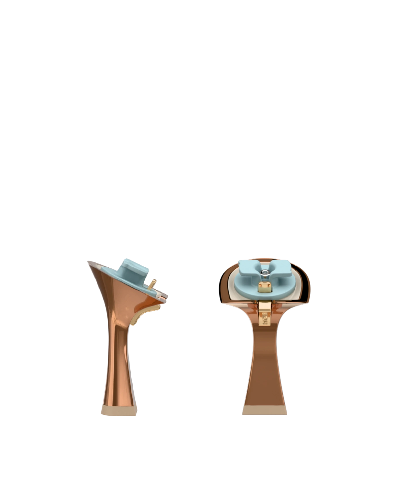 Flare Stiletto Heel Kit 4 Copper Metallic, 4-inch interchangeable flare stiletto heel, side view. Pashion convertible heels go from heel to flat and are customizable with interchangeable heel kits.