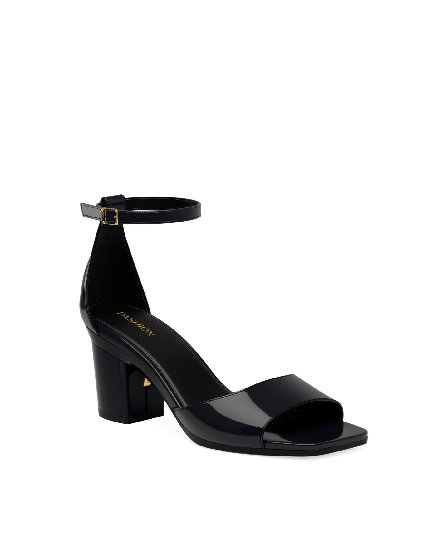 Brooke Sandal Pump - Coal Black Patent 3 Block