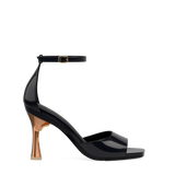 Flare Stiletto Heel Kit 4 Copper Metallic shown on the Brooke Coal Patent upper. Pashion convertible heels go from heel to flat and are customizable with interchangeable heel kits.
