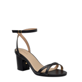 black open toe strappy sandal with open heel with a block heel